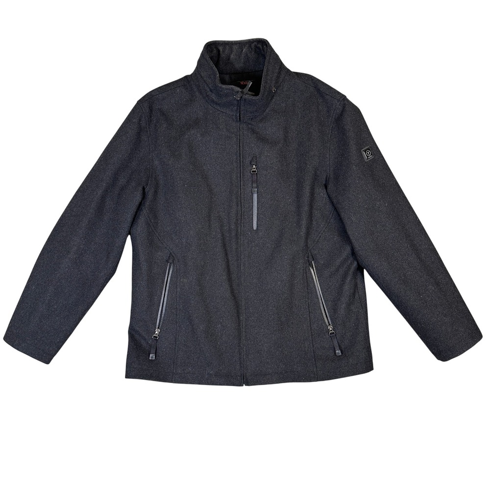 Tumi T-Tech Mens Gray Wool Blend Full Zip Mock Neck Jacket Large